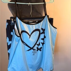 Blue Heart and Butterfly Tank Top and Shorts Set pjs set of 2 Sz 1x